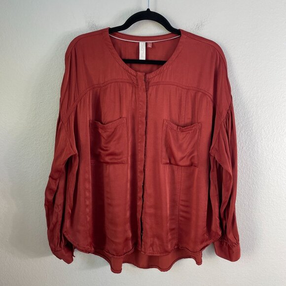 Pilcro Womens Medium Darrah Button Down Blouse Long Sleeve Rust Shirt - Picture 12 of 12